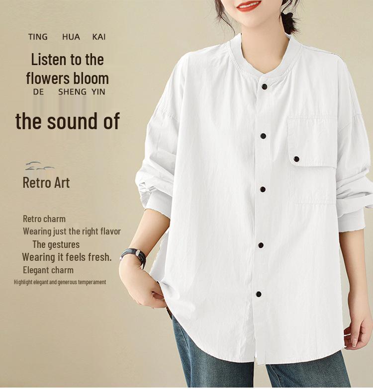 Literary Retro Cotton Slimming Casual Shirt Jacket for Women, Spring 2026