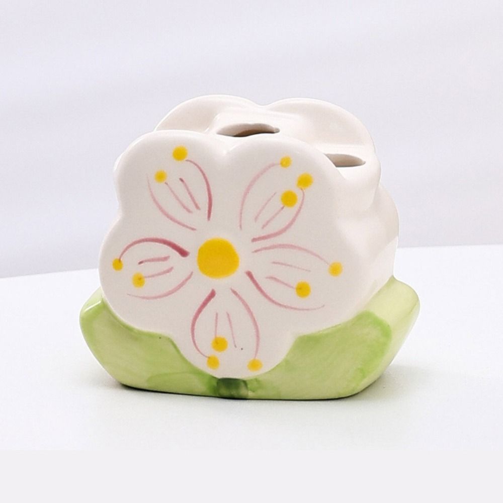 

Ceramic Tulip Pen Holder Table Storage Ceramic Make Up Organizer School white-Peach blossom