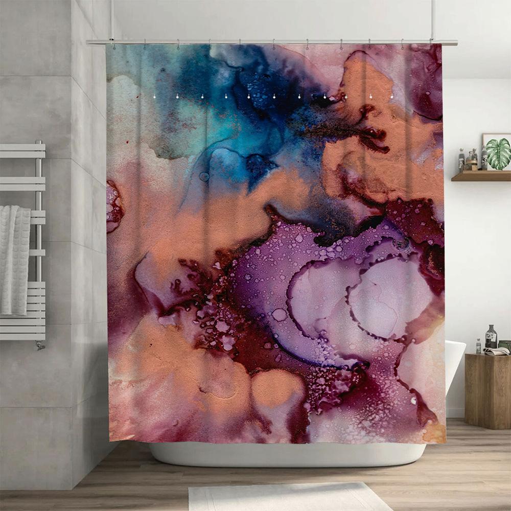 Luxury Shower Curtain With Watercolor Print Abstract Design For Bathroom Decorations.