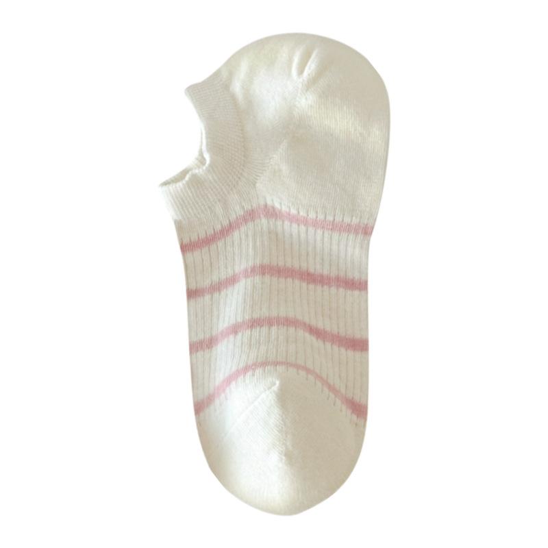 5 Pairs of Women's Spring and Summer Ultra Thin Cotton Striped Non Drop Heel Boneless Boat Socks