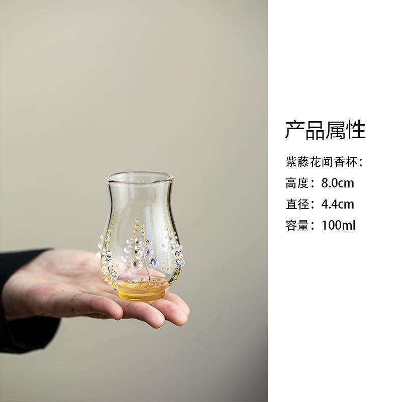 100ml Relief Wisteria Flower Glass Teacup Luxury Tea Bowl Cup For Tea Tea-tasting Meditation Cup Chazhan Master Cups Tea Items