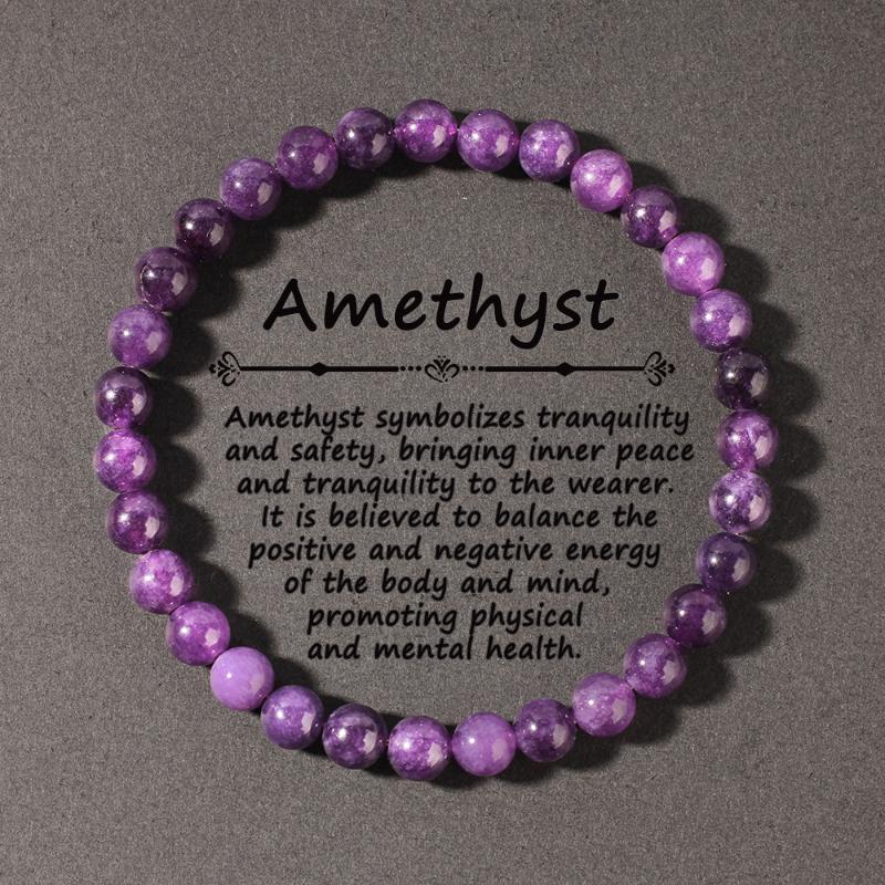 Natural Stone Real Amethyst Beads Bracelets Smooth Round Beaded Bracelet Men Women Stretch Jewelry Gifts