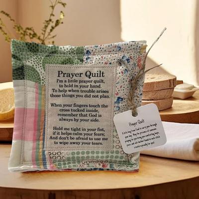 Handgefertigte Gebetsdecke mit Kreuz innen,Taschen-Gebetsdecke,Individuell genähte bunte Quilts,Kleine Schrift-Quilts,Beileid,Erinnerung,Christliches Geschenk