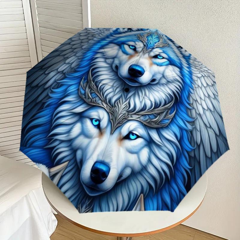 

1pc Blue Wolf Fantasy Artwork Umbrella with Plastic Handle,Suitable for All Seasons Home Travel Outdoor UmbrellaDD954