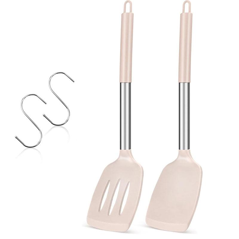 

2 Pcs Silicone Solid Turner Non Stick Cooking Spatula Heat Resistant Slotted Kitchen Spatulas Cooking Utensils For Frying JT592 хаки