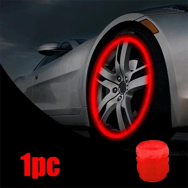 Luminous Tire Valve Caps Motorcycle Bike Wheel Nozzle Dustproof Tyre Valve Stem Fluorescent Night Glowing Decor Car Accessories