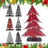 Rustic Christmas Tree Decor Table Decoration, Vintage Wooden Xmas Standing Sign with Farmhouse Plaid Signs Base for Winter Home Office, Tiered