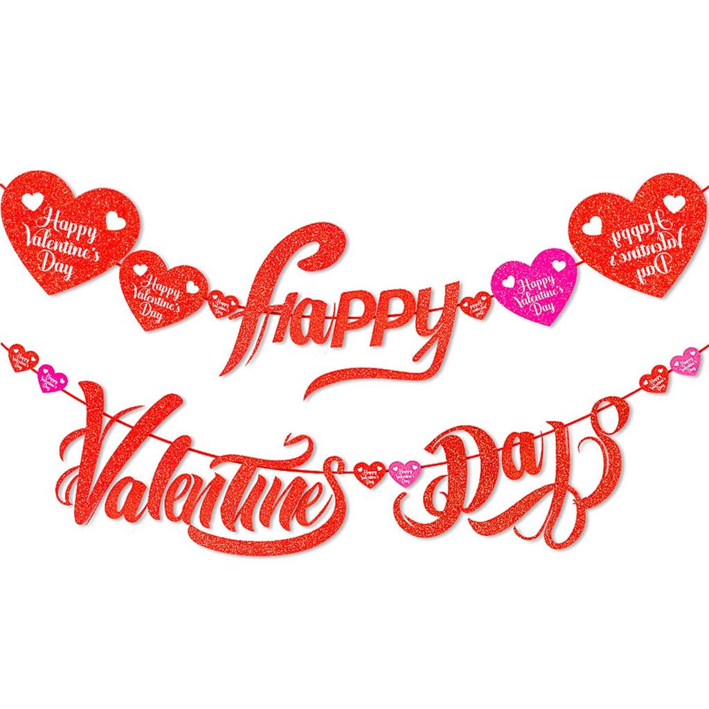 Happy Valentines Day Banner, Red Glittery Valentines Day Party Decorations, Valentines Day Garland, Valentines Photo Props, Heart Decorations