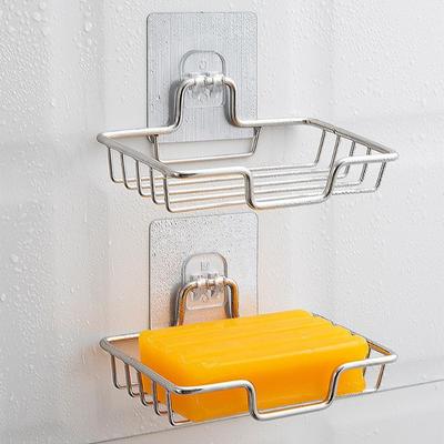 Soap Rack Wall Mounted Holder Stainless Steel Sponge Dish Bathroom Accessories Dishes Self Adhesive
