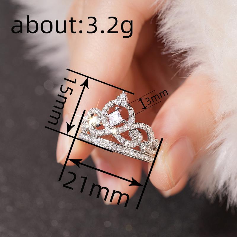 Huitan Dainty Crown Ring Female Proposal Band Zircon Gorgeous Shiny Zirconia Finger Accessories for Wedding Ceremony Party