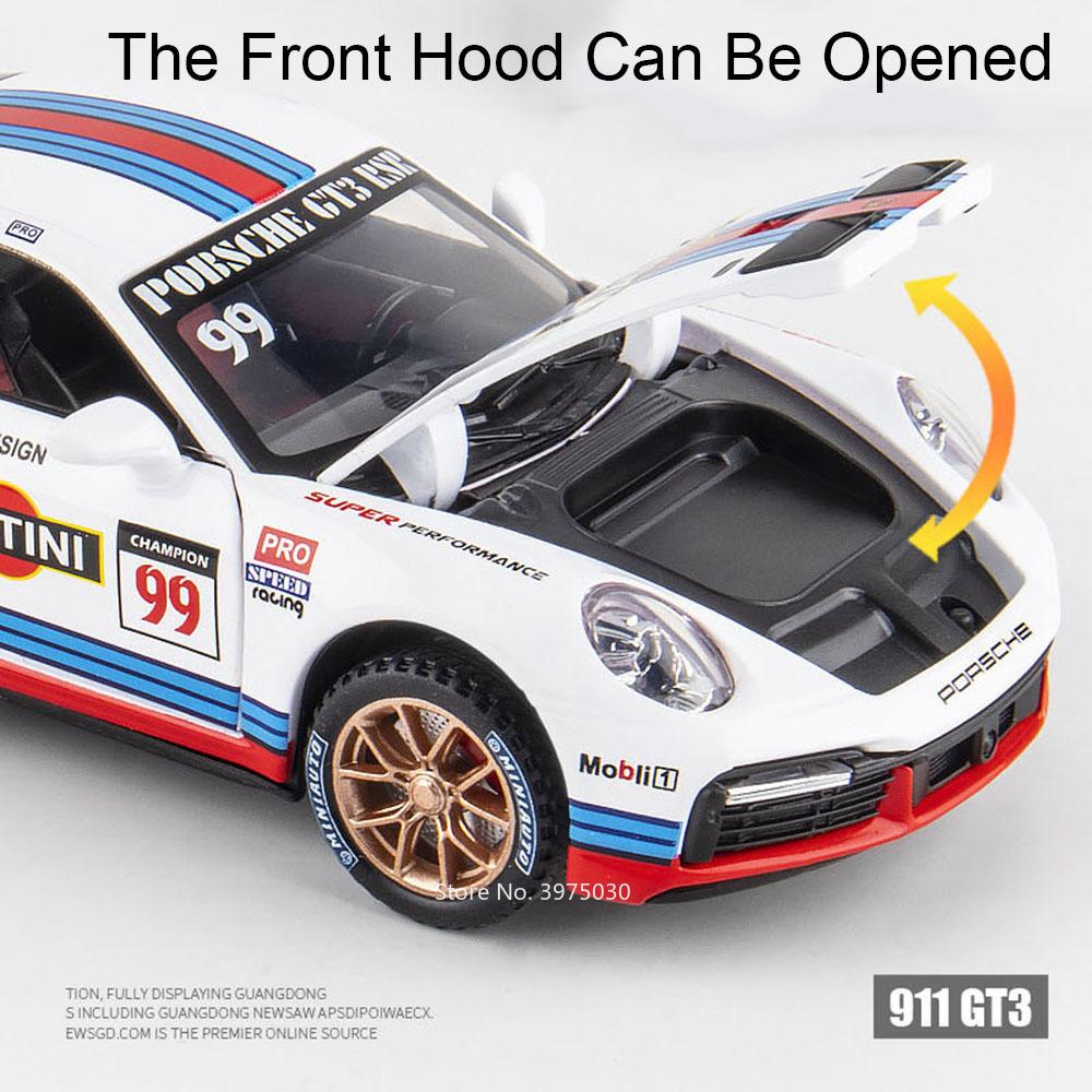AABKQ1 1:32 Scale Porsche 911 GT3 RSR Cars Toy Miniature Model Alloy Die Cast with Light Sound Pull Back Supercar Boys Educational Toys