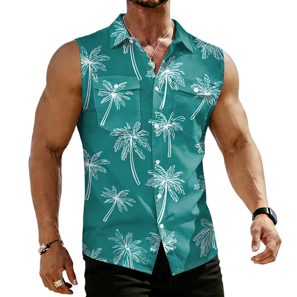Men's Workwear Lapel Button-Down Vest Shirt - Lightweight Sleeveless Top