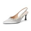 Temperament Rhinestone Thin Heel Commuter Pointed High Heels Women's Summer Wear One Word with Bag Head Sandals