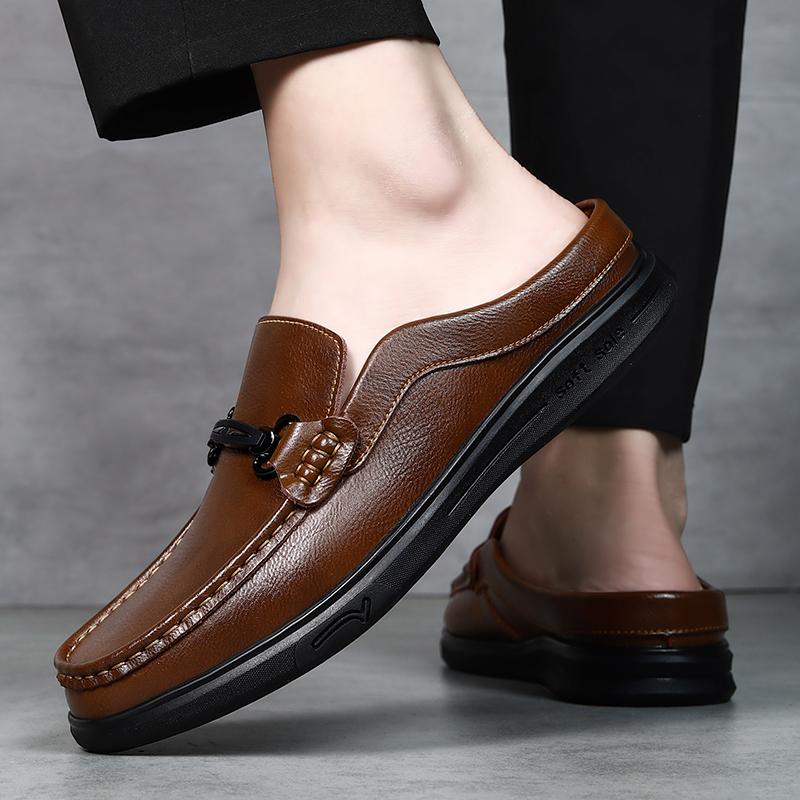 Fashion Fashion Half Drag Casual Leather Mules Slippers Men Leisure Walk Sandals Outdoor Beach Slides Shoes Elegantes Man Business Shoes