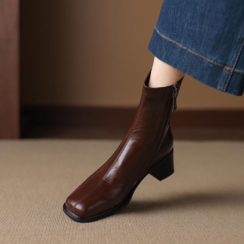 Krazing Pot Microfiber Winter Square Toe Modern Size 33 Boots Basic Size 43 Clothing Thick High Heels Zipper Women Ankle Boots