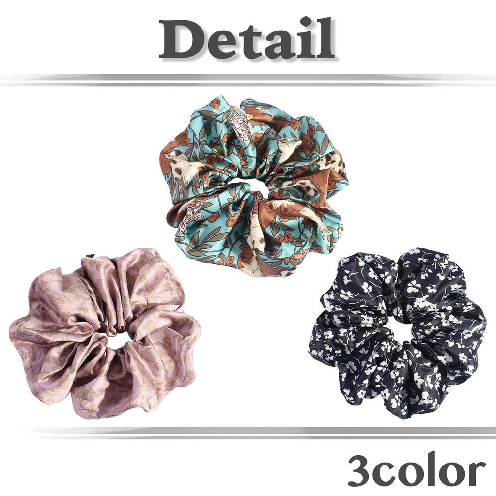 WHITE FANG Scrunchie Hair Hair Floral Stylish and Cute for AZ565 Accessory, Tie, Satin, Women, (Gray Pink)