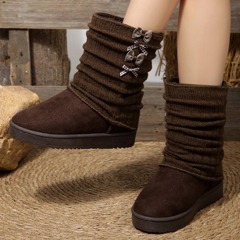 Fashion Japanese Style Bowknot Detor Women's Snow Boots Winter Slip On Platform Snow Boots Woman Chic Mix Color Warm Botas Ladies