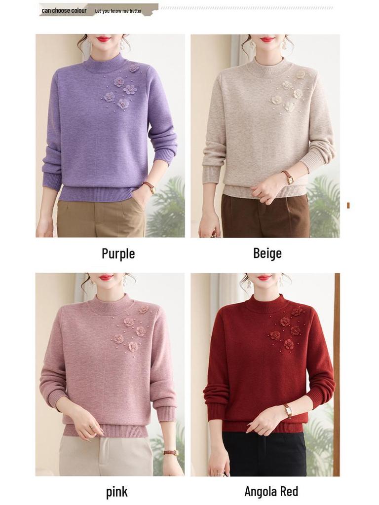 Stylish Knitted Sweater for Middle-aged Women: Warm Winter Base Layer