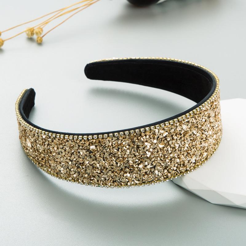 

Женское украшение для волос с цветным камнем, повязка на голову с шампунем Super Flash с широкими краями OneSize золотой