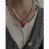 Pink Bear Pendant Necklace For Women Girls Cute Animal Jewelry With Pearl Chain