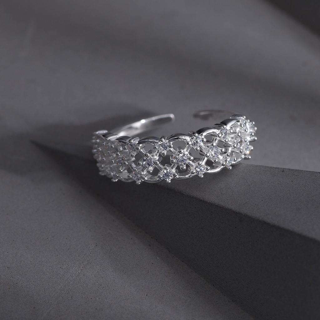 Factory  925 Sterling Silver Open Ring Custom Hollow Mesh Zircon Band Rings Adjustable Cubic  Finger Ring Custom Logo