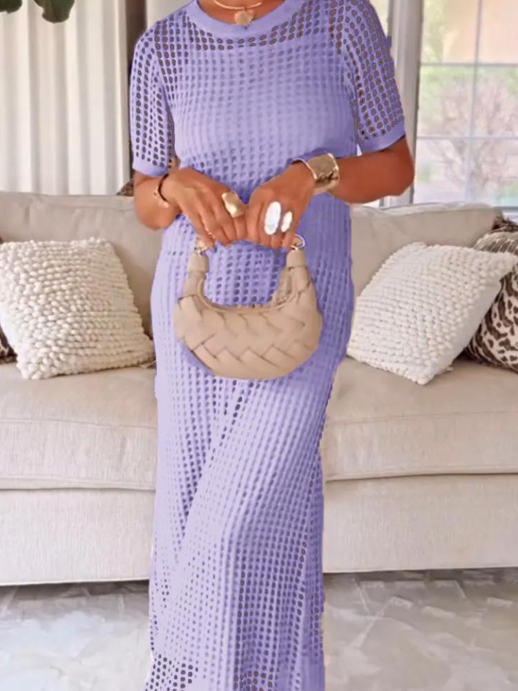 Vestido Maxi Largo sin Mangas de Punto de Encaje Blanco, Diseño Elegante Calado, Vestido de Verano Boho Chic