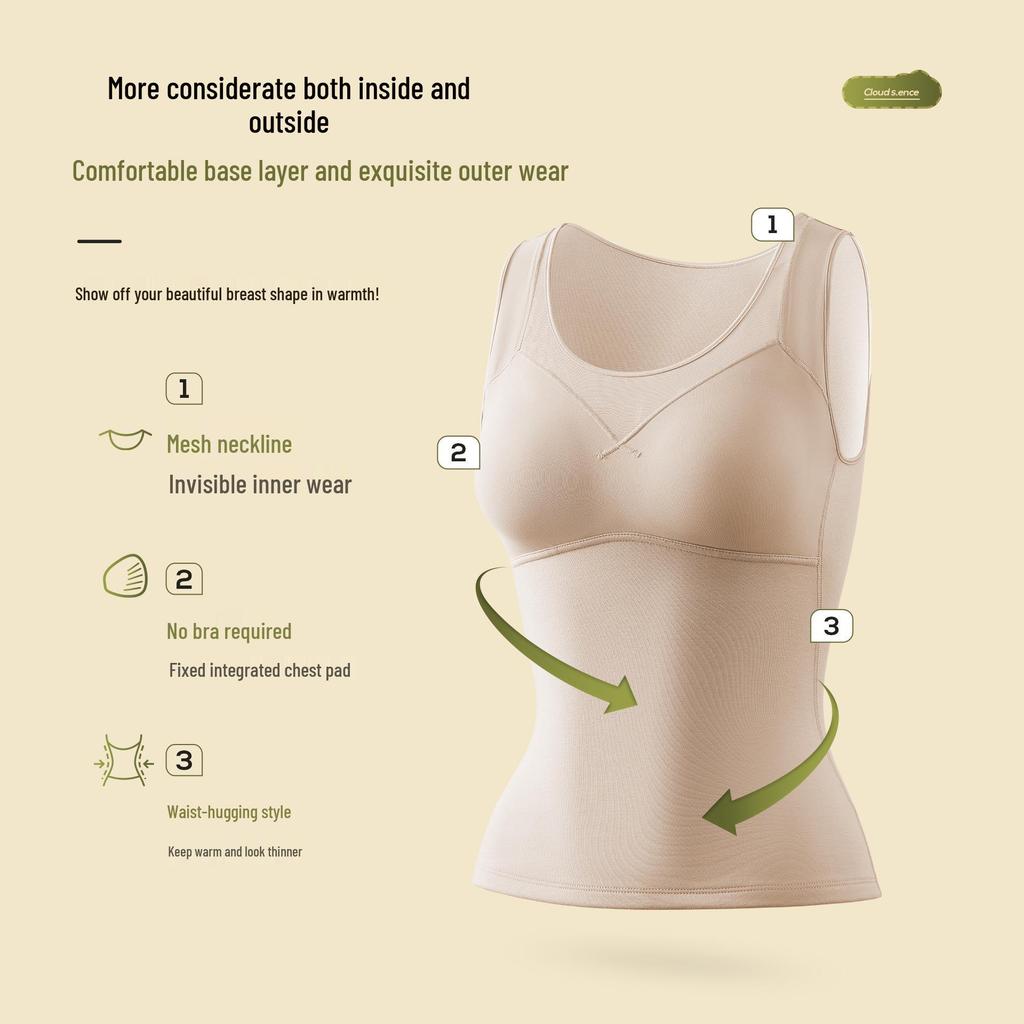 2025 Women's Mulberry Silk Warm Vest: Beautiful Back Design & Built-in Bra