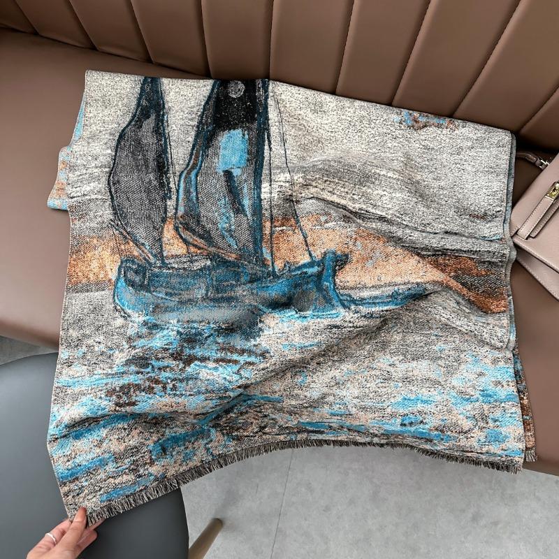 Autumn and winter warm thickened four shuttle imitation cashmere scarf winter shawl scarf women's oil painting sailing shawl