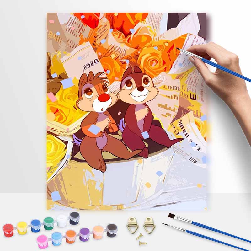 Disney Chip and Dale digital oil painting art handmade diy gift home decoration
