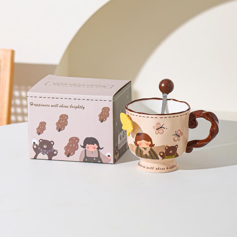 Retro Cute Girl Mug Ceramic High Value Home Office Water Cup Coffee Cup Souvenir Birthday