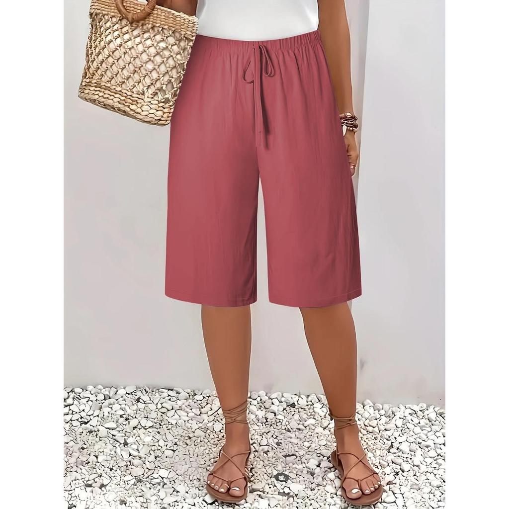 Ladies, Casual Pants, Fashionable, Solid Color, Cropped Pants, Mid Length Pants