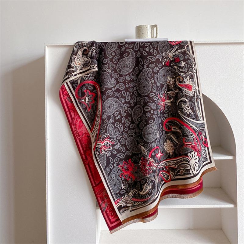 

Scarf women s autumn and winter versatile imitation cashmere double-sided cashew flower thickened scarf cold-proof and warm scarf cheongsam shawl 180x65cm
