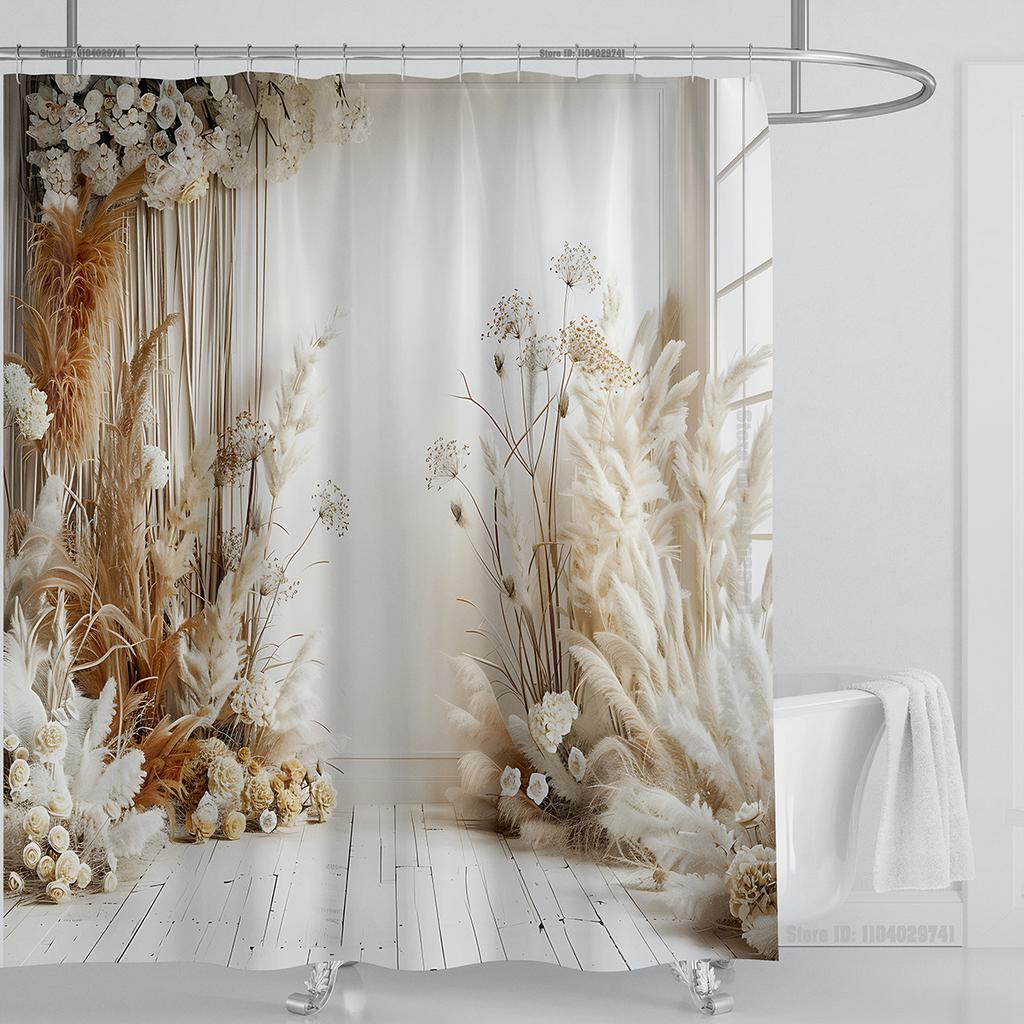 Plant Wheat Straw Shower Curtain Waterproof Shower Curtain Polyester Fabric 3D Printed Curtain Bathroom Decoration with Hooks