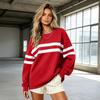 Women's Oversized Casual Patchwork Striped Pullover Hoodie for Fall Winter Daily Wear