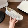 Fashion Breathable Mesh Women's 2025 Summer New Flat German Training Shoes Lace-up Diamond-encrusted Hollow Sandals