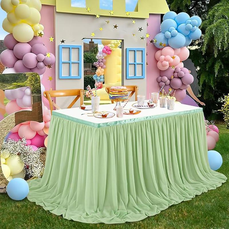 

1 шт. Белая шифоновая юбка для стола Прямоугольная Прозрачная скатерть Для детского душа, вечеринки по случаю дня рождения, украшения свадебного стола для торта 6FT H70xL183cm