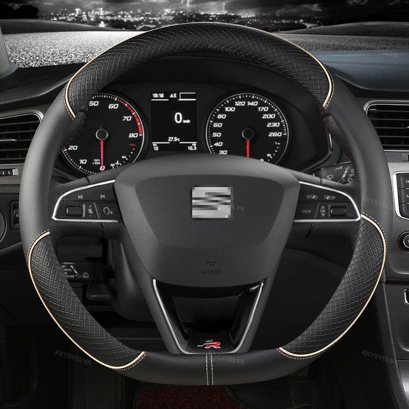 Car Steering Wheel Cover Microfiber Leather 38cm Non-Slip For Seat Tarraco Arona Ateca Ibiza Toledo Mii Leon Arosa Exeo ST FR