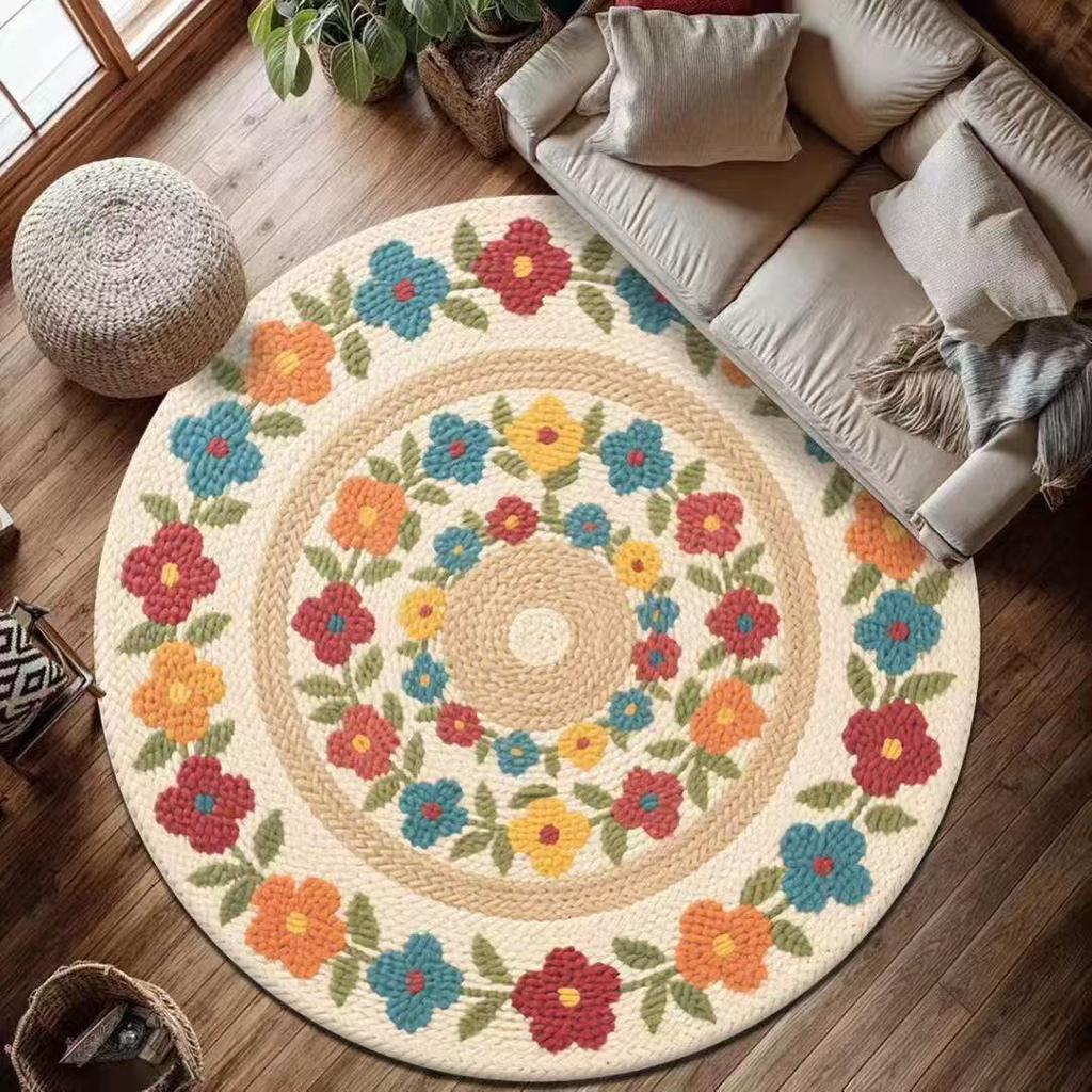 Okrągły Dywan Mandala Mata Dywanik Boho Etniczny Dekoracja Domu Antypoślizgowy Ręcznie Tkany Kolorowy Geometryczny Mata Podłogowa do Salonu