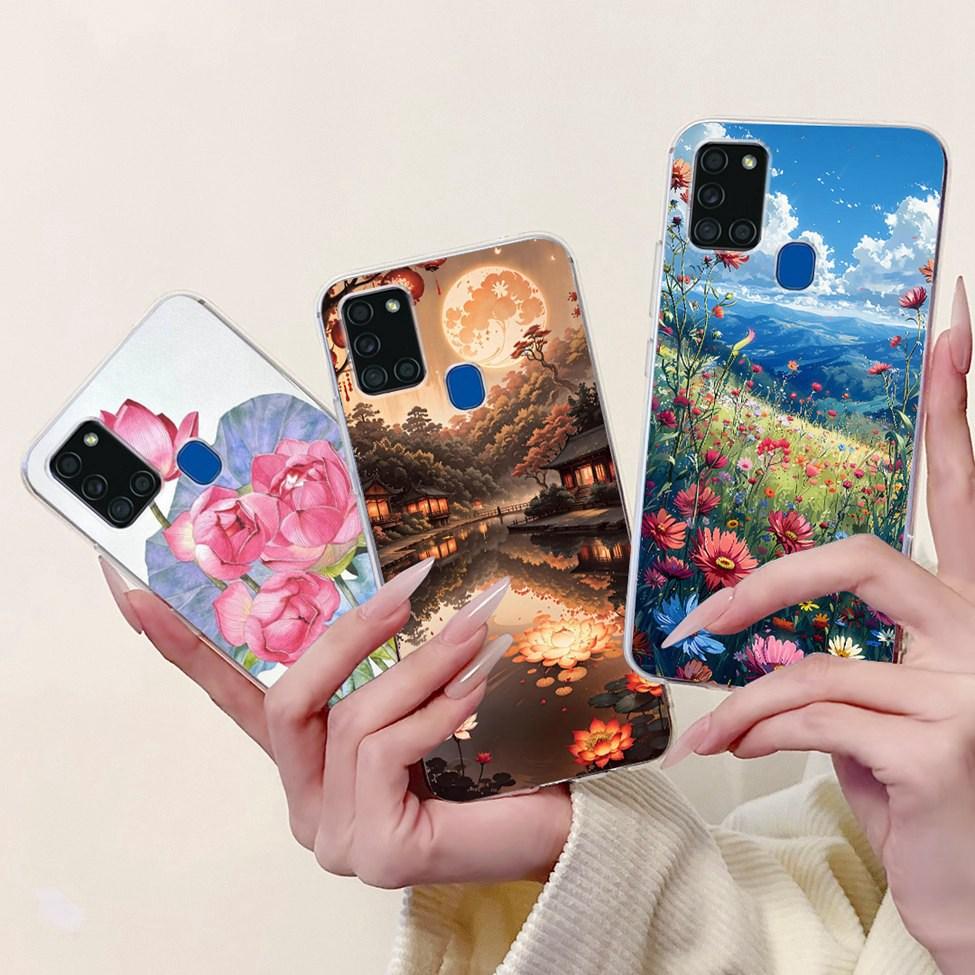 For Samsung A21s Case Cover Clear Fashion Luxury Cute Painted Back Cover For Samsung Galaxy A21s Phone Case A217F A217M A217N