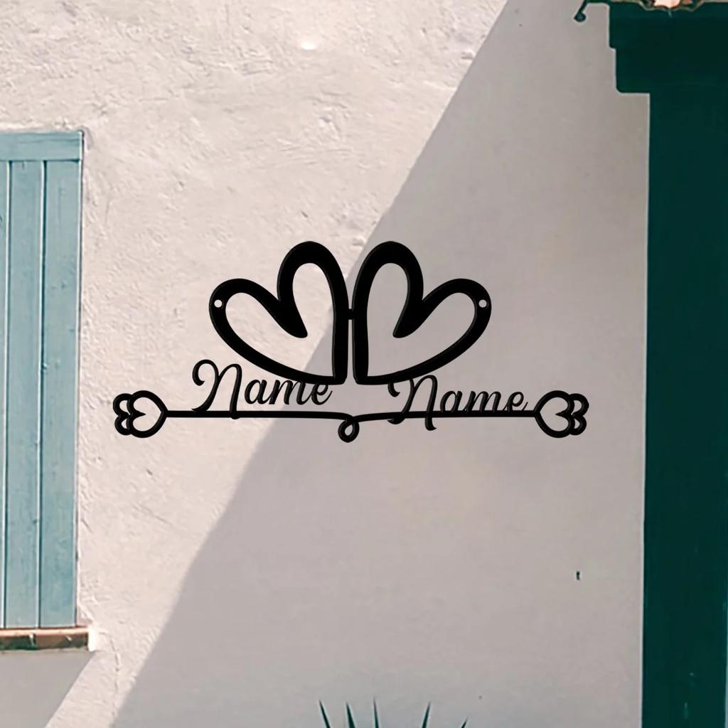 Personalized Metal Wall Art, Custom Heart Couples Sign, Wedding Anniversary Gift