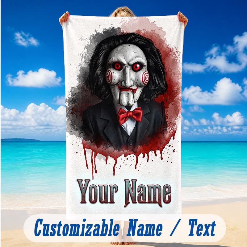 Beach Towel Custom Name Text, Quick Dry Large Towel For Beach HomeSaw Billy the Puppet