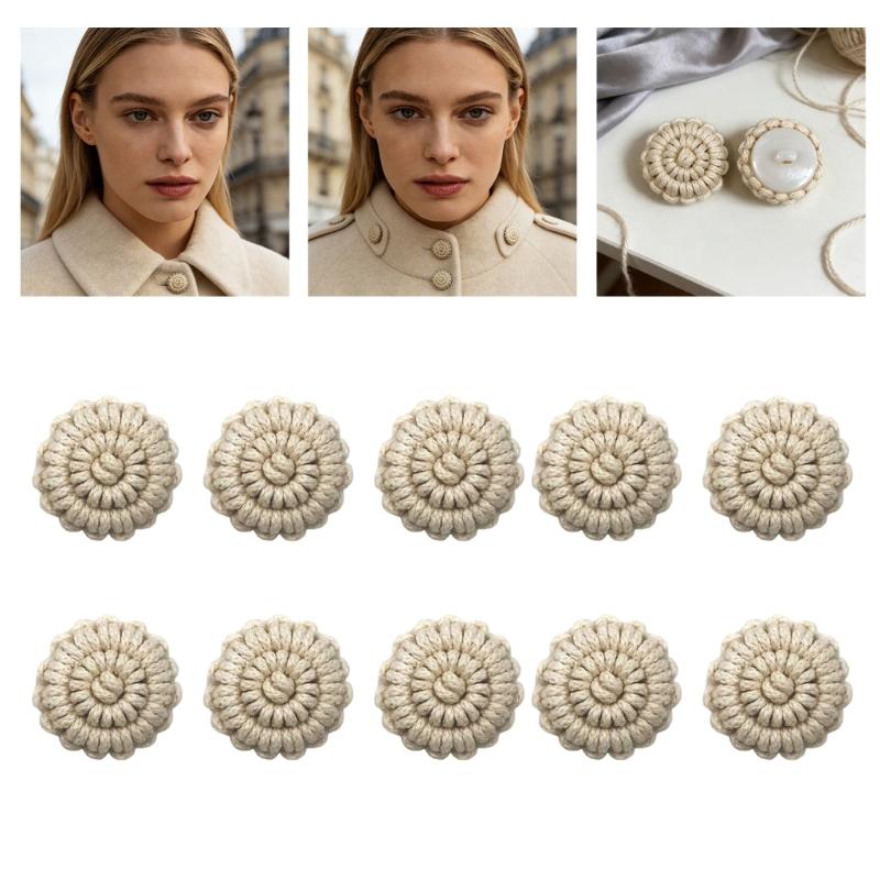 10Pz Corda di Cotone Intrecciata a Mano Bottoni all'Uncinetto con Foro per Maglione Cappotto Abbigliamento Borsa Fatta a Mano Progetto di Cucito Artigianale