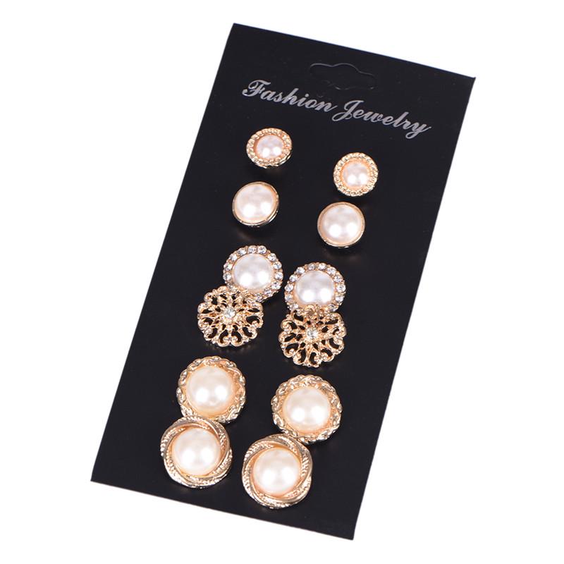 6Pairs/Set Rhinestone Crystal Pearl Earrings Ear Studs Earrings Elegant Jewelry