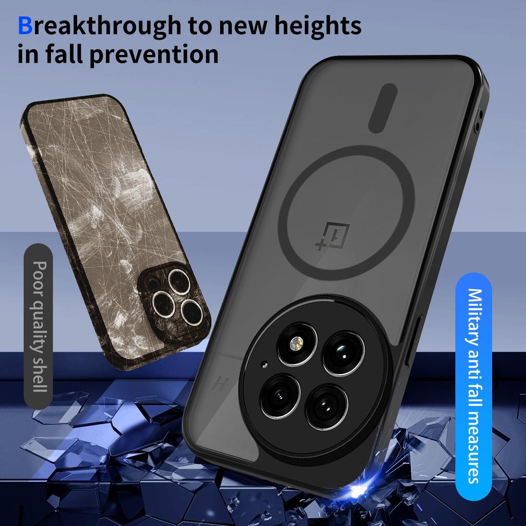 Frosted Clear For Magsafe Magnetic Black Phone Case For OnePlus 13 13R 13T 13S  Ace 5 Pro Nord CE 5 Wireless Charge Hard Cover