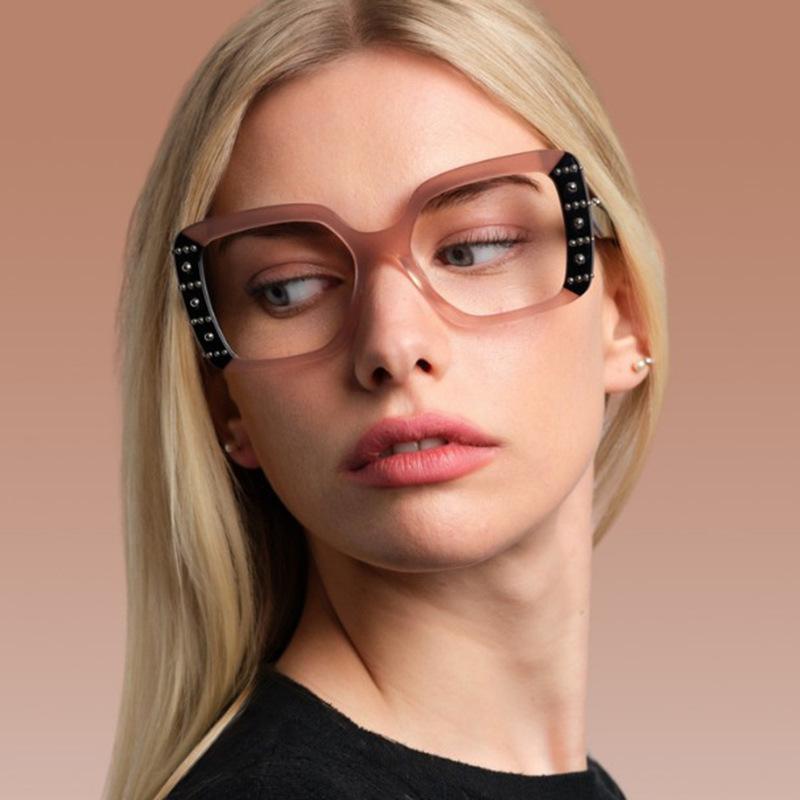 1pc Women's Color blocked Square Rivet Fashion Glasses Retro Cool Transparent Lens Holiday Street Back to School Accessories