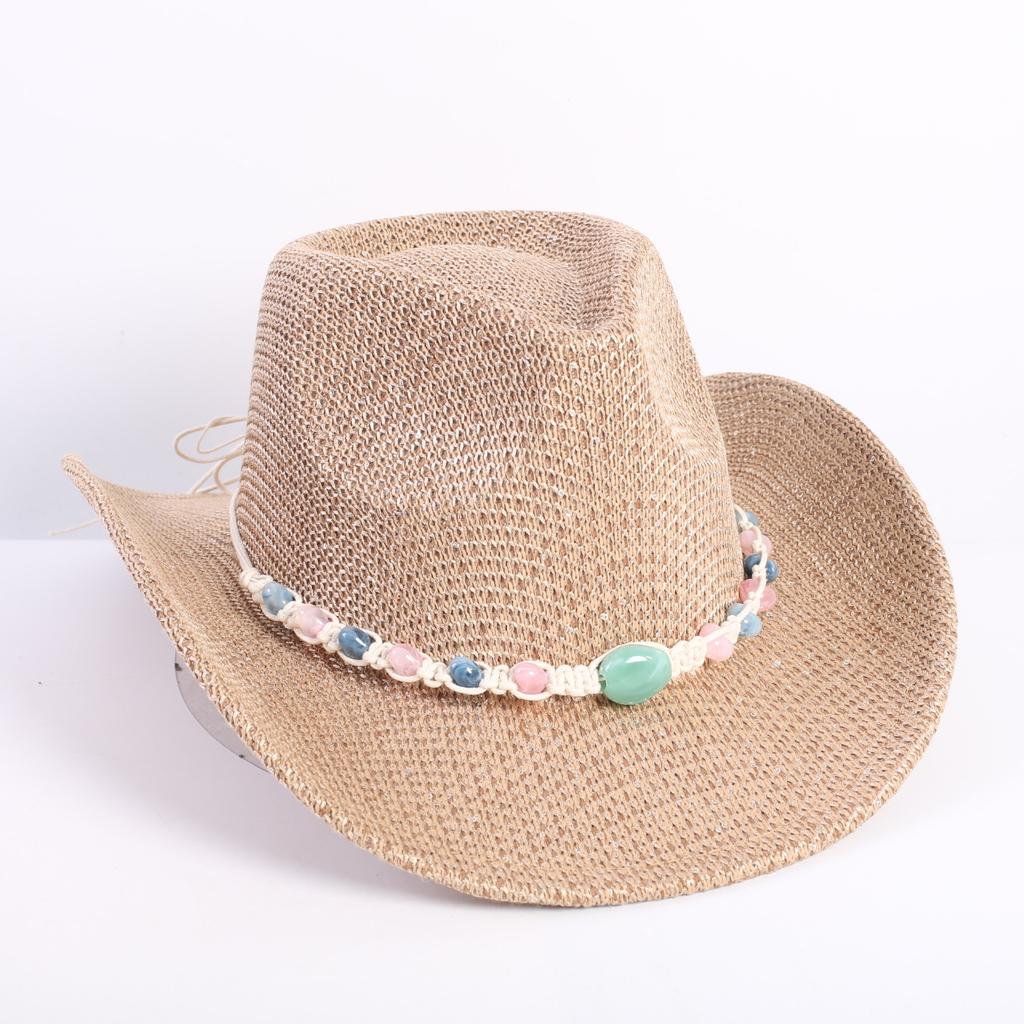 Popular European and American Classic Western Denim Straw Hat, Men's and Women's Fashion Outdoor Sunscreen Sequined Straw Hat