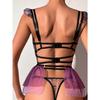 Ladies Lingerie Set with Embroidered Hollow Flower Patterns Cute Metal Charm Clips Uniform Style Apron Set for Sexy Costume Play