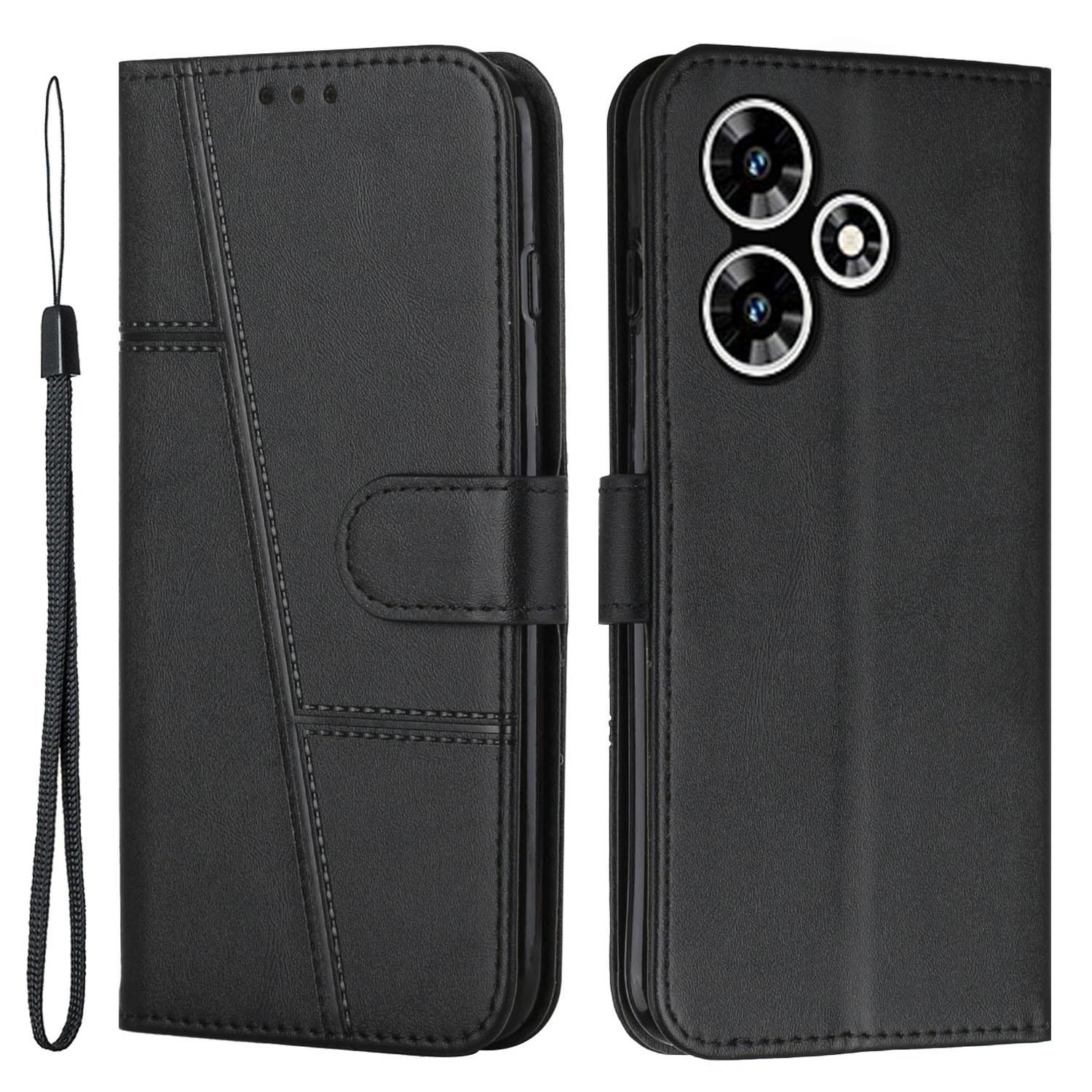 

For Infinix Hot 30 Smartphone Case Anti-Scratch PU Leather Magnetic Clasp Wallet Stand Cover Black