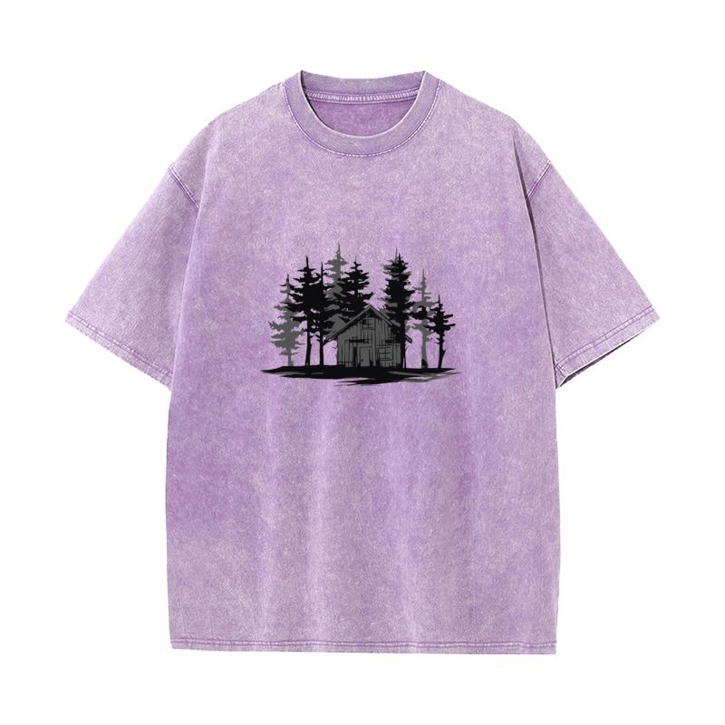 

Outdoor Forest Washed Retro T Shirts Retro Short Sleeve Geek Combed cotton Crew Neck Womens Tops Tees Washed Tee Shirt Summer S
