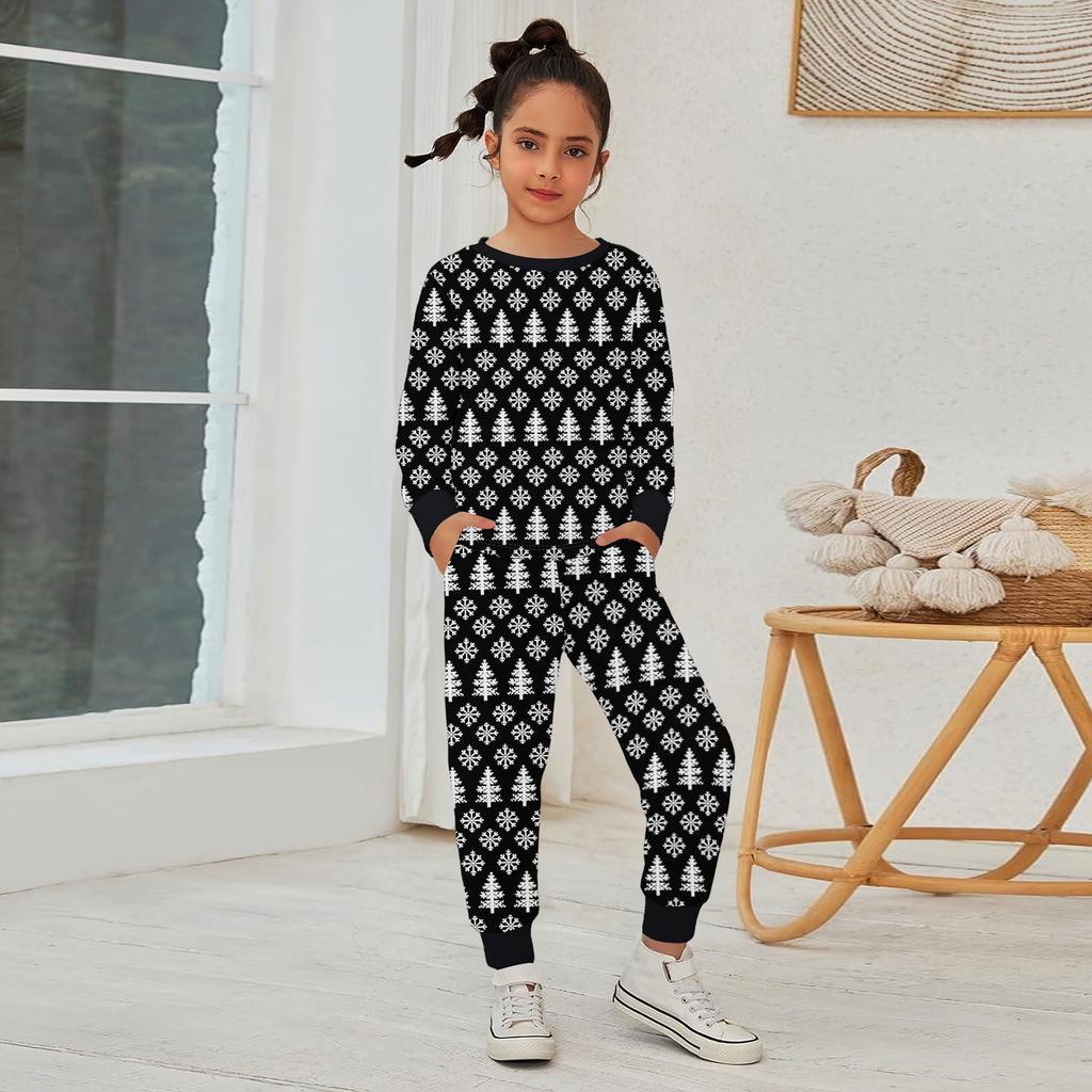 Kids' Long Sleeve Loose Pullover Letter Print Drawstring Hooded Sweatshirt Sweatpants Set